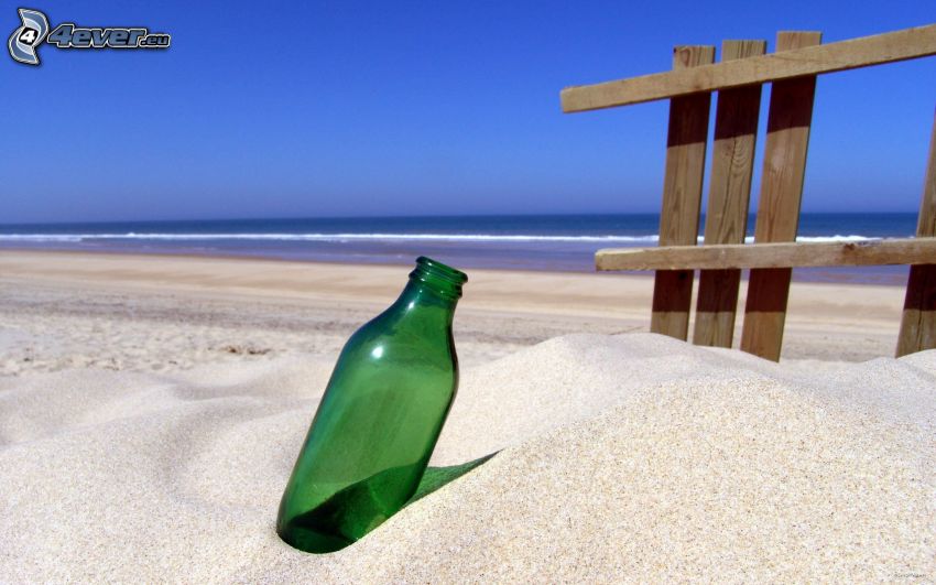 botella, arena, mar