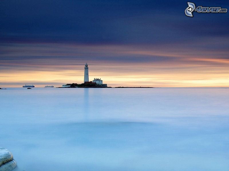 faro de la isla, mar, atardecer