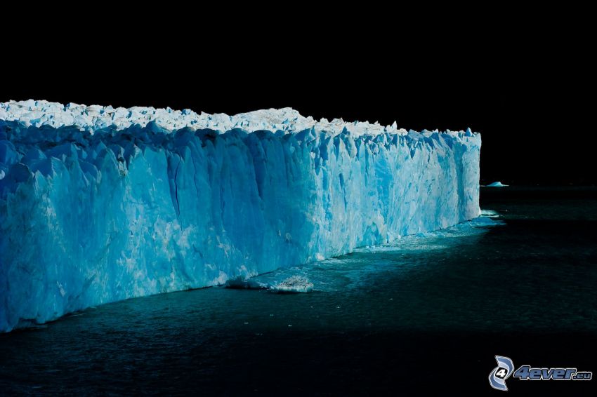 glaciar, mar, noche