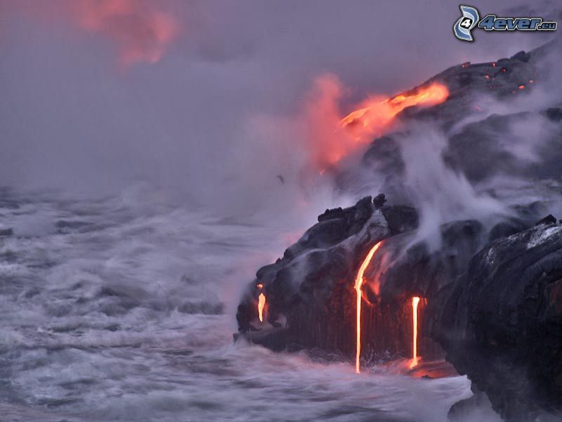 Isla Grande, Hawai, lava, mar, vapor