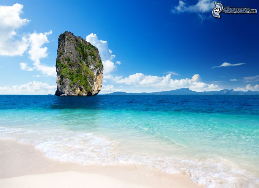 isla rocosa, el mar azul, Tailandia