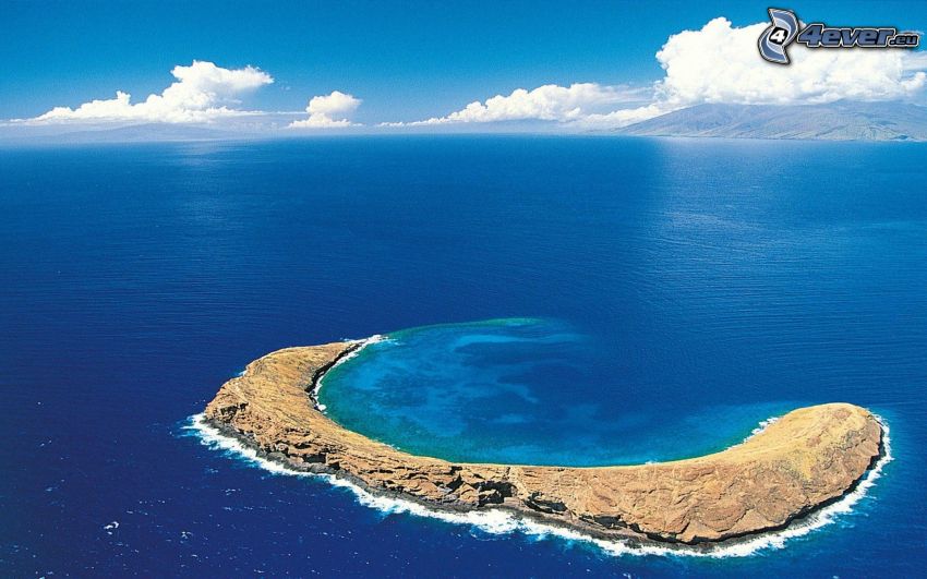 isla volcánica, vista al mar
