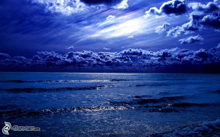 mar, cielo azul, nubes