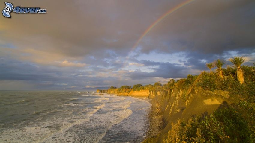 mar, costa, verde, arco iris