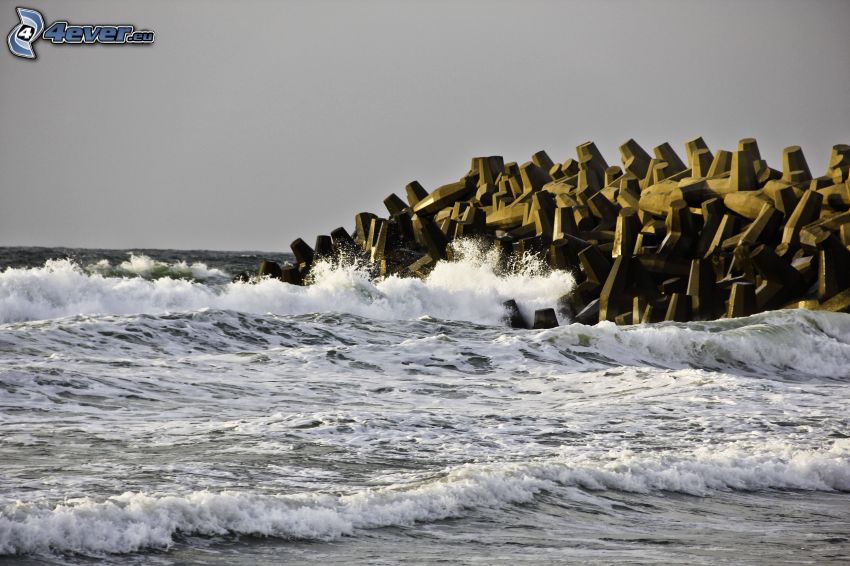 olas en la costa, piedras, mar