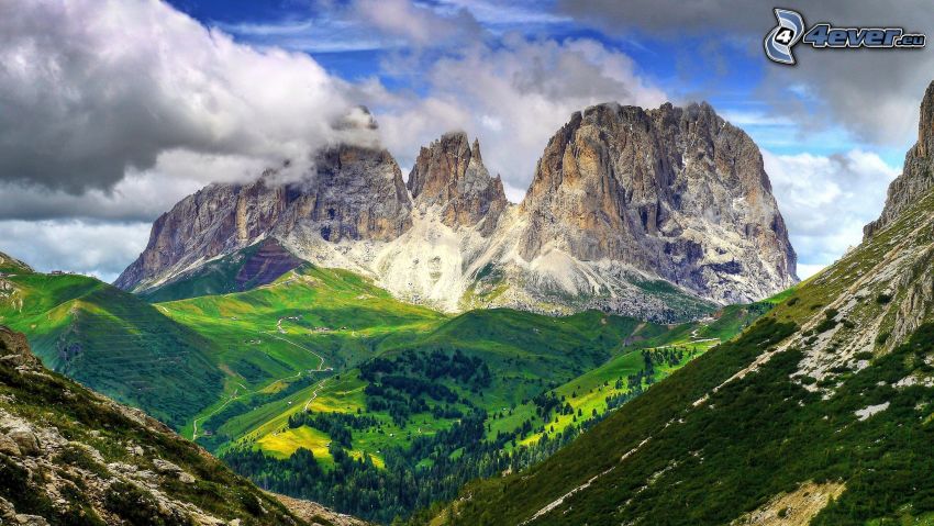 Dolomitas, valle, montaña rocosa