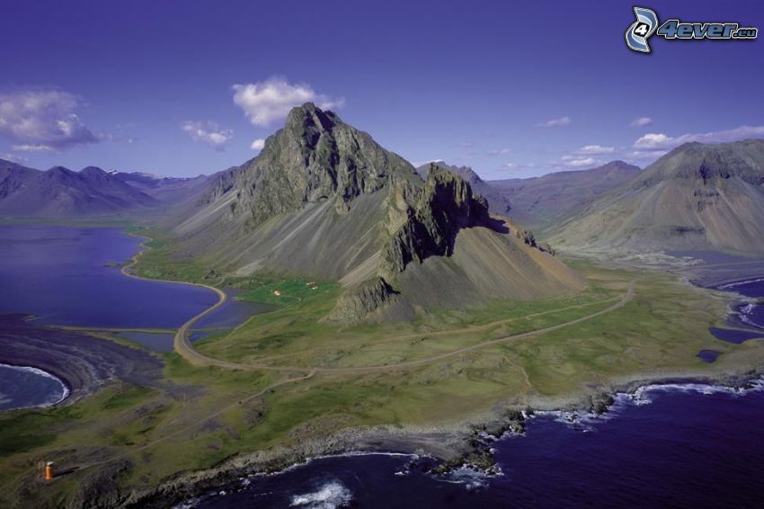 Islandia, fiordo, montaña, camino