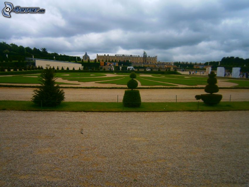 jardín, Palacio de Versailles, París, Francia, nubes
