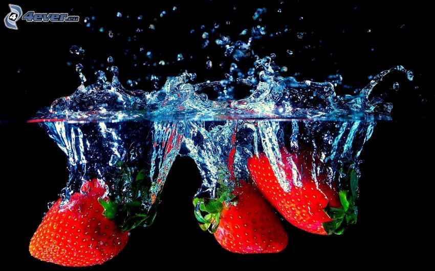 fresas, agua, splash