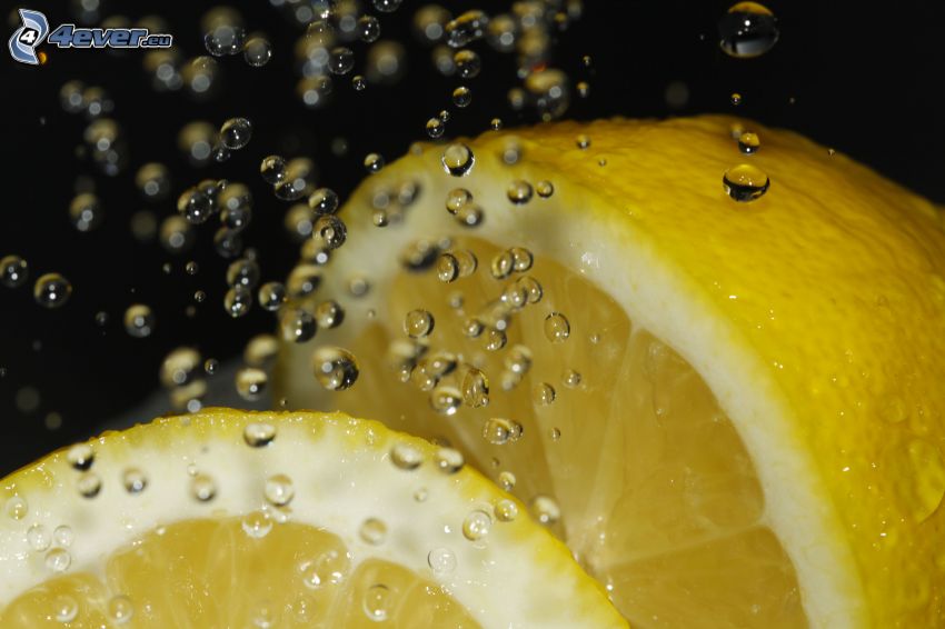 limón, gotas de agua