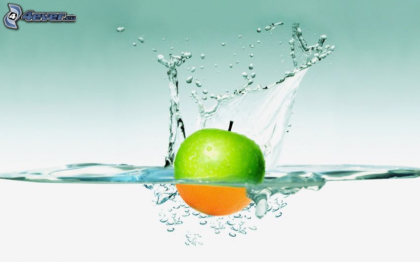 manzana, naranja, splash