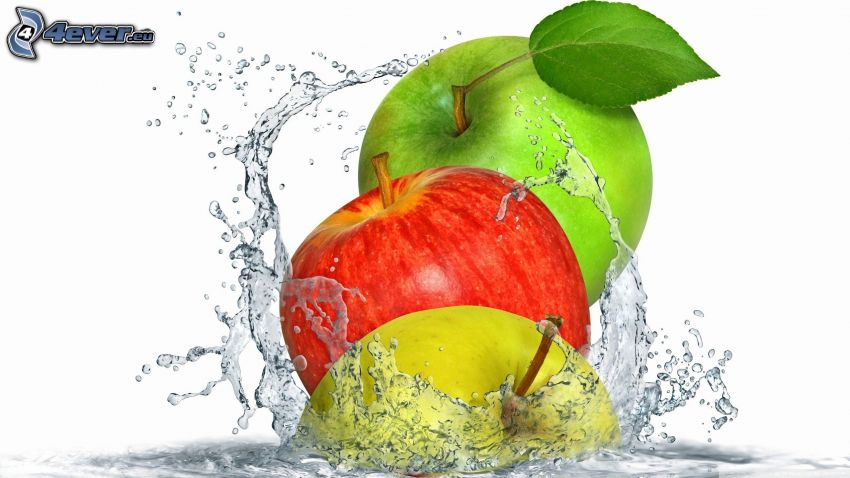 manzanas, agua, splash