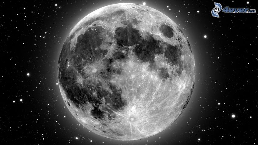 Luna, estrellas, blanco y negro