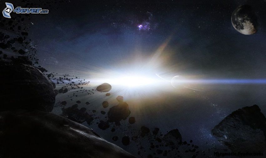 luz del universo, asteroides, planeta