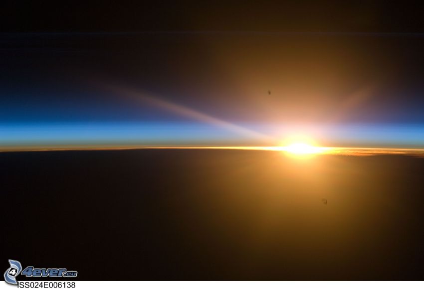 puesta del sol, Tierra, vista desde el espacio