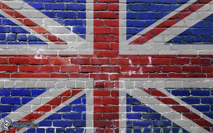 bandera inglesa, pared de ladrillo