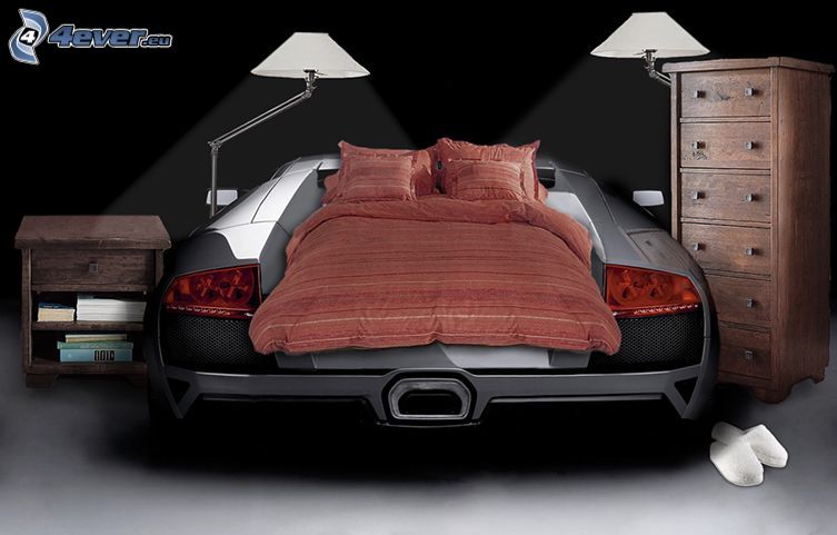 cama, coche, Lamborghini, lámparas