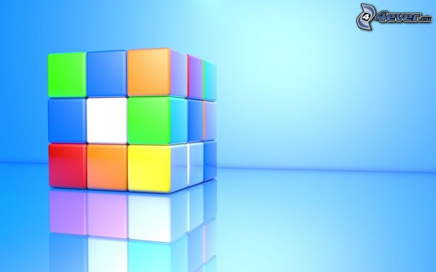 cubo de Rubik, fondo azul