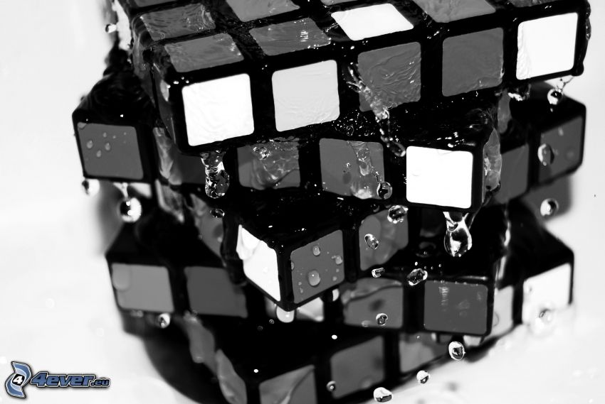 cubo de Rubik, gotas de agua
