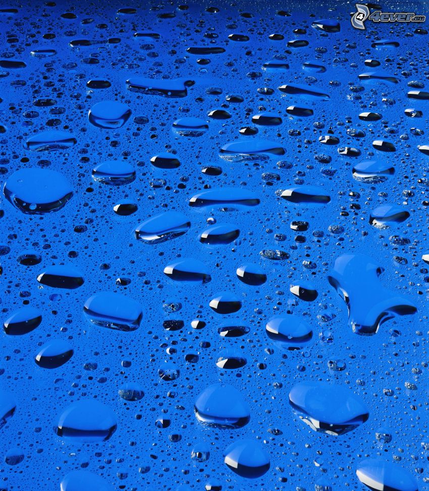 gotas de agua, fondo azul