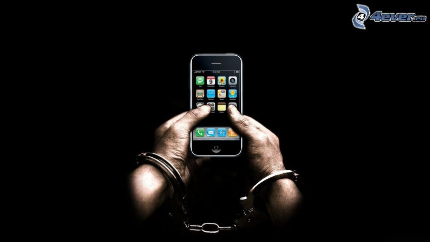 iPhone, manos, esposas de policía