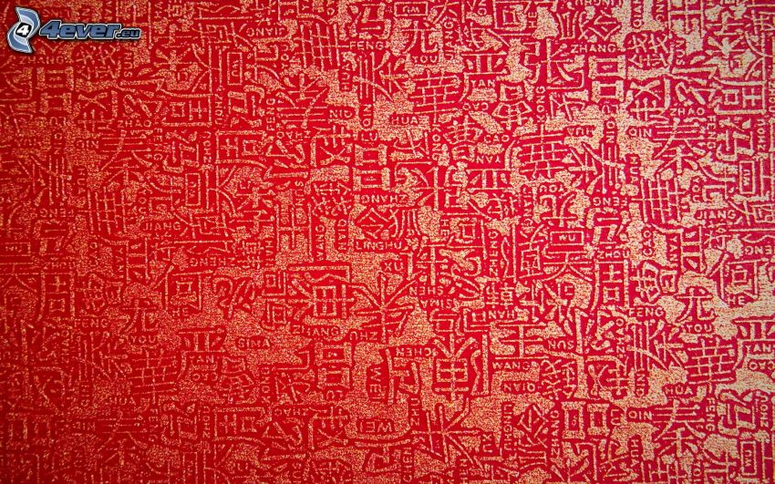 papel pintado, caracteres chinos, fondo rojo
