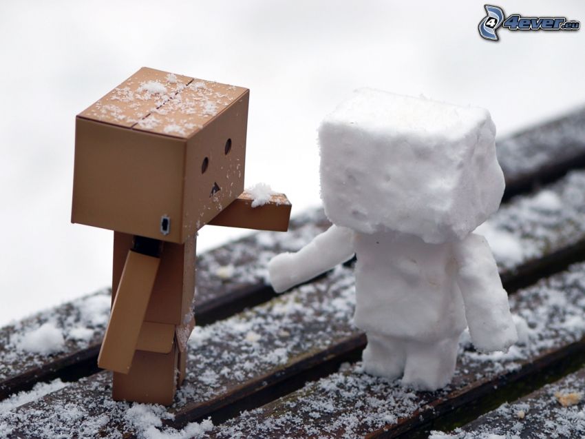 robot de papel, robots, nieve