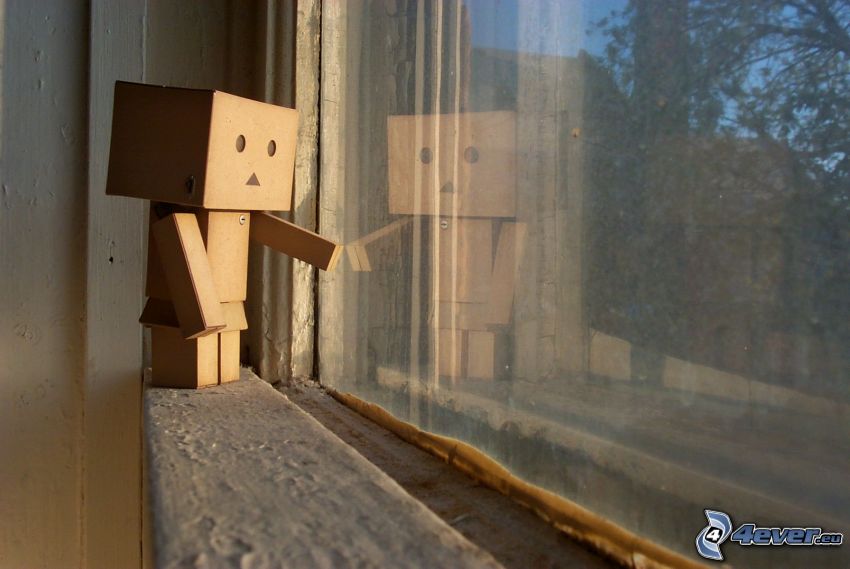 robot de papel, ventana