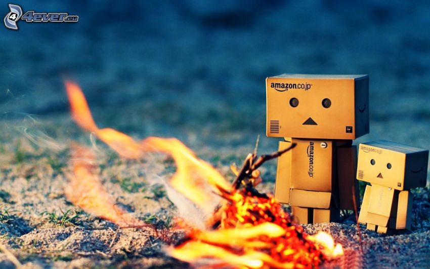 robots de papel, fuego, barbacoa