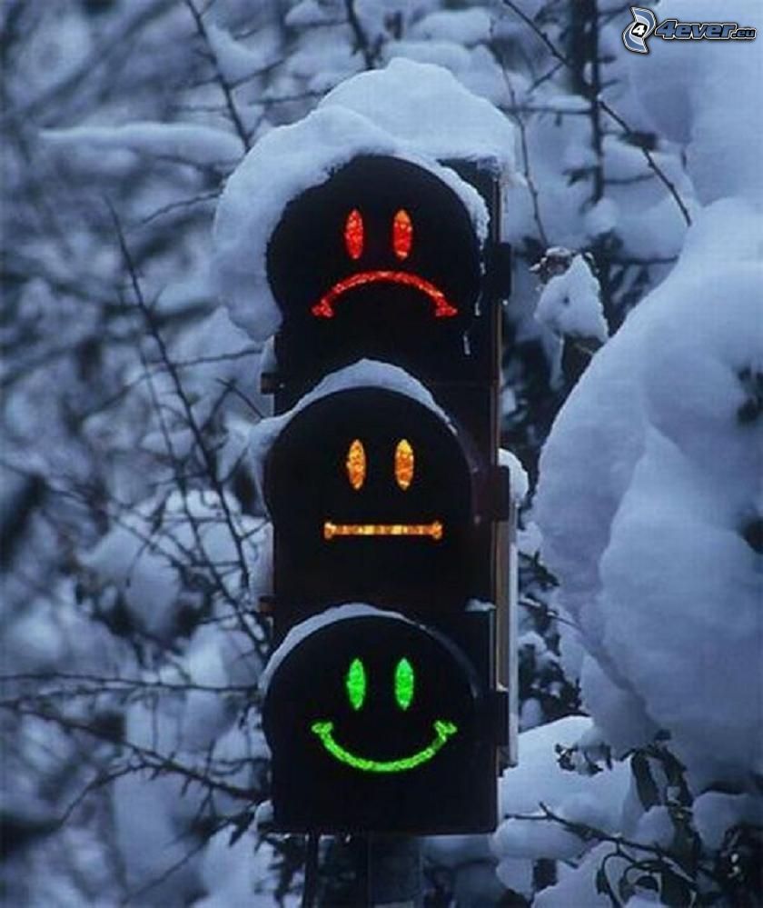 semáforo, smileys, nieve