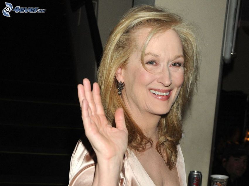 Meryl Streep, sonrisa, saludo