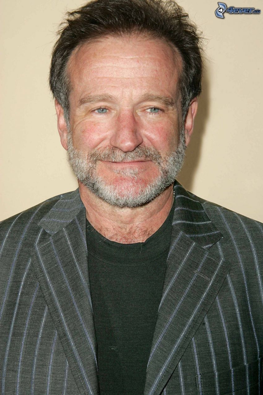 Robin Williams, bigote, chaqueta