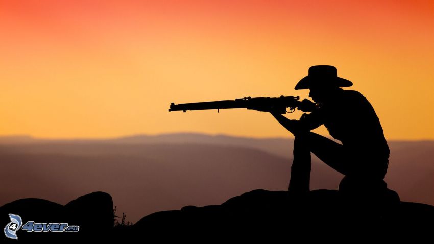 cowboy, silueta, rifle