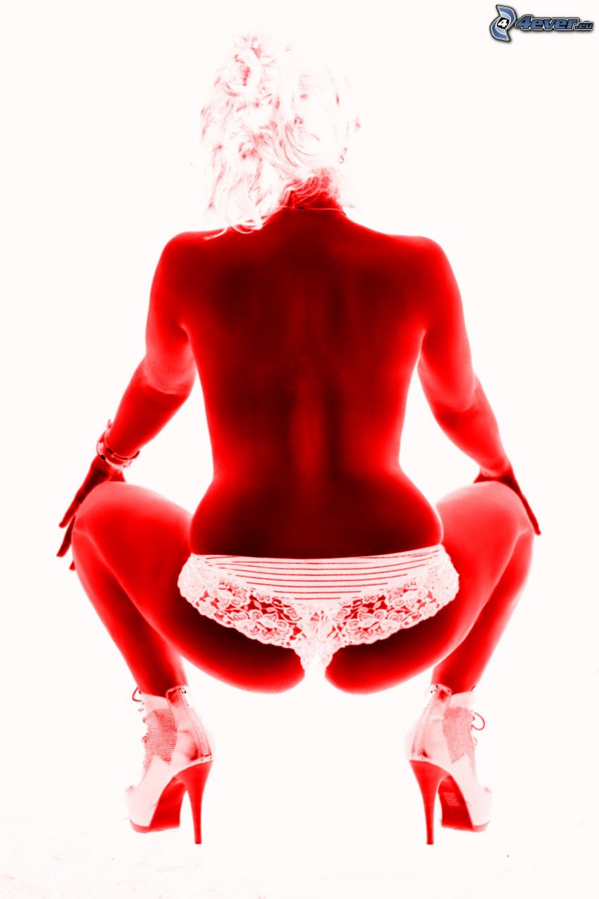 mujer, rojo, topless