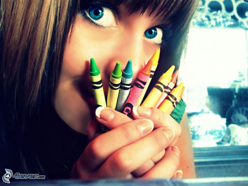 chica, lápices de color