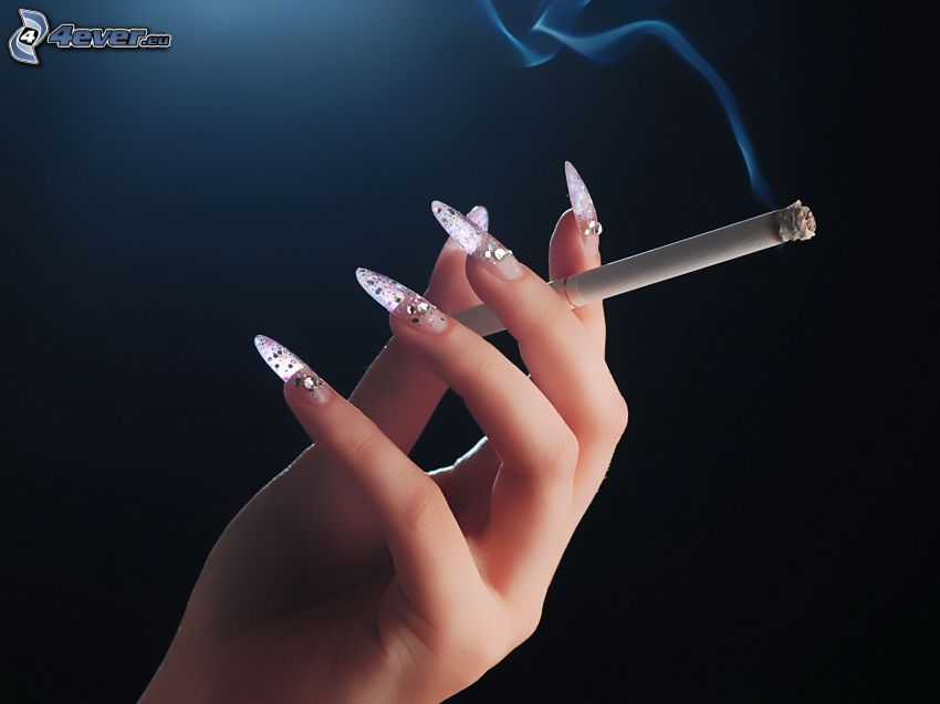 mano, cigarrillo, uñas