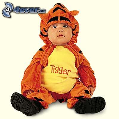 tigger, niño, traje, tigre