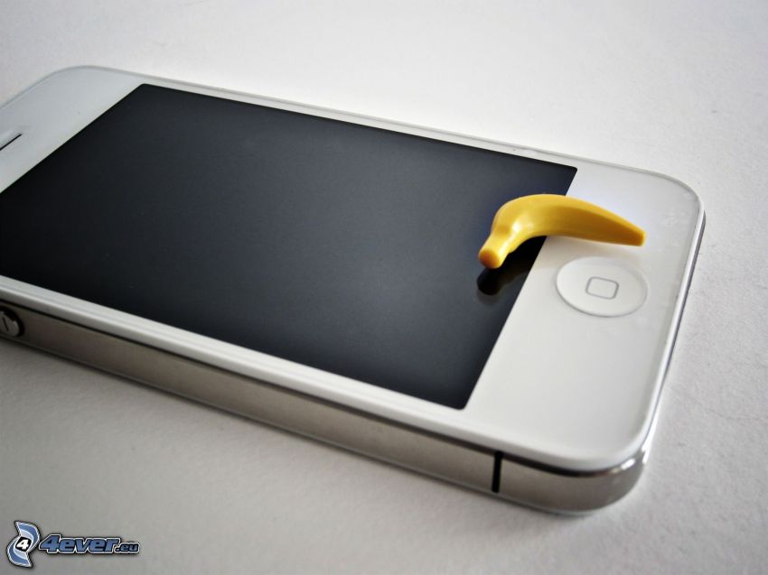 iPhone, teléfono móvil, plátano