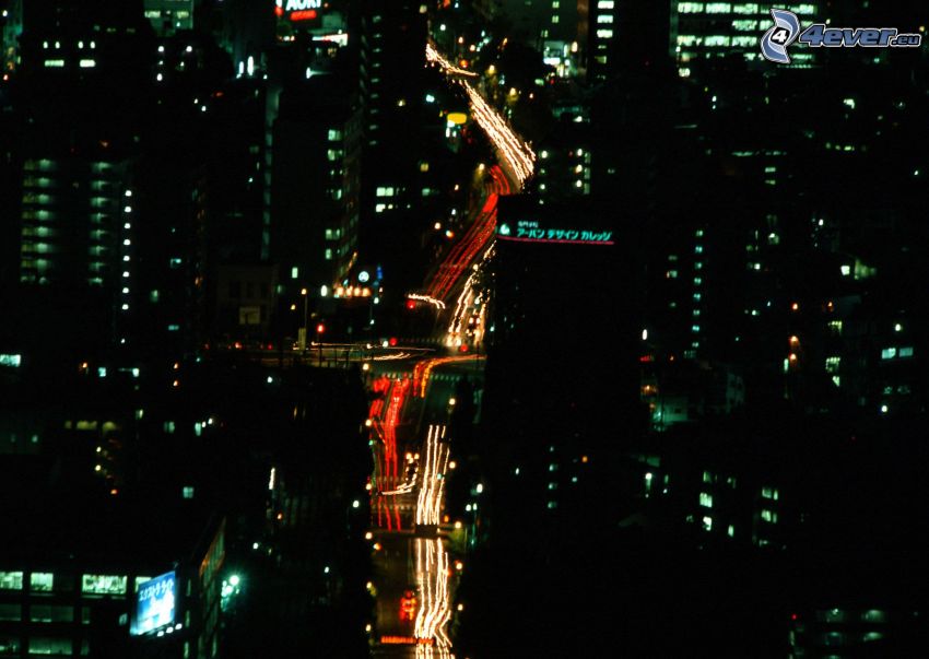 calle, luces, ciudad de noche