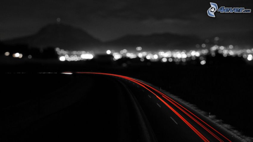 carretera de noche, luces