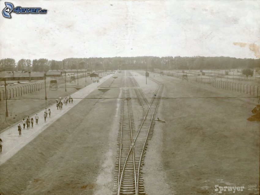 Oświęcim, campo de concentración, ferrocarril, foto vieja