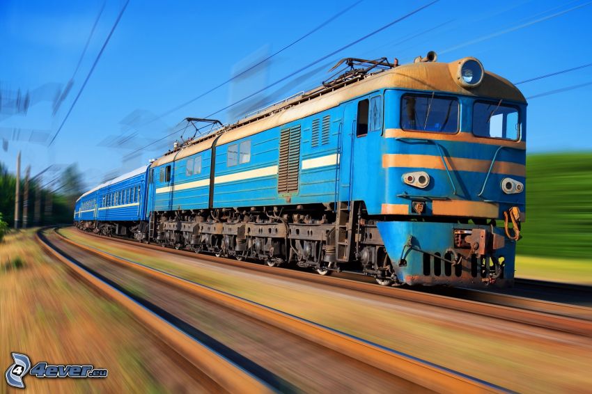 tren, locomotora, carril, acelerar