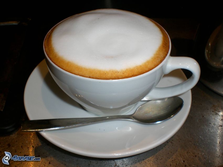 cappuccino, mousse, cuillère