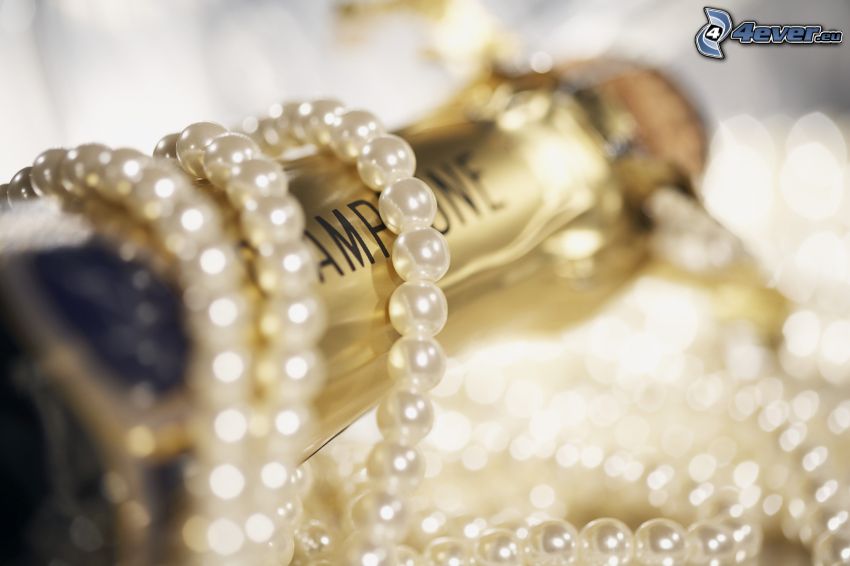 champagne, collier de perles