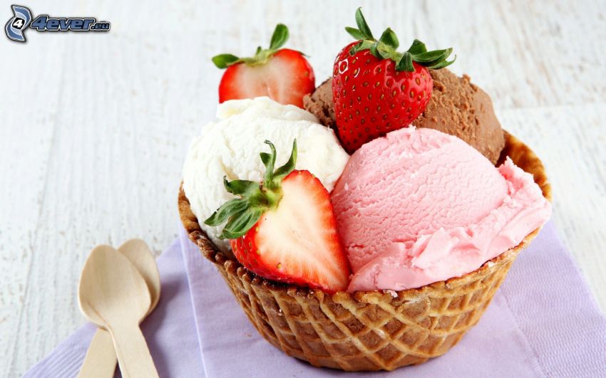 crème glacée, fraises, cône