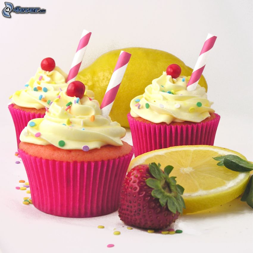 cupcakes, fraise, tranche de citron