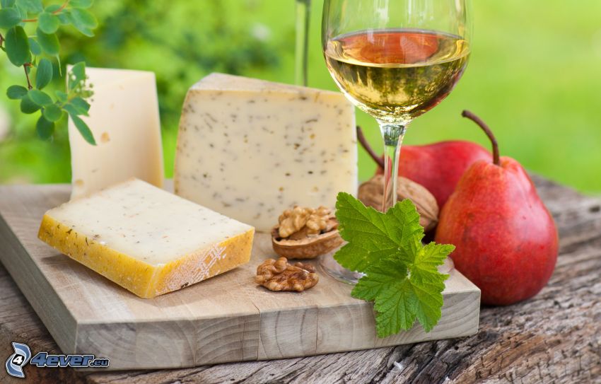 fromage, vin, poires