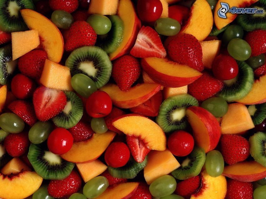 fruits, fraises, kiwi, nectarines