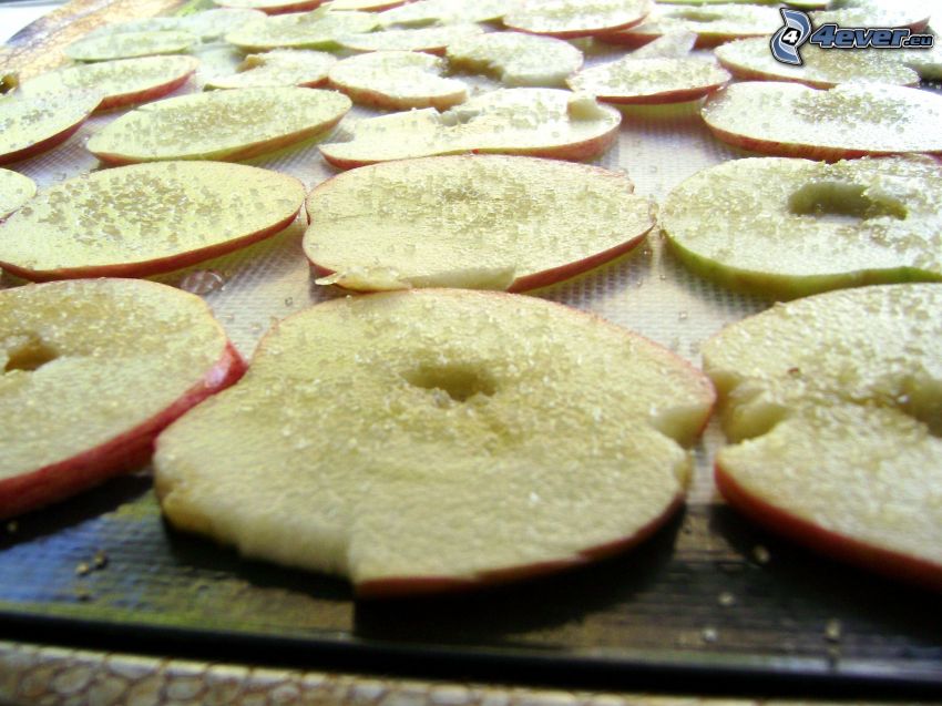 pommes séchées, sucre