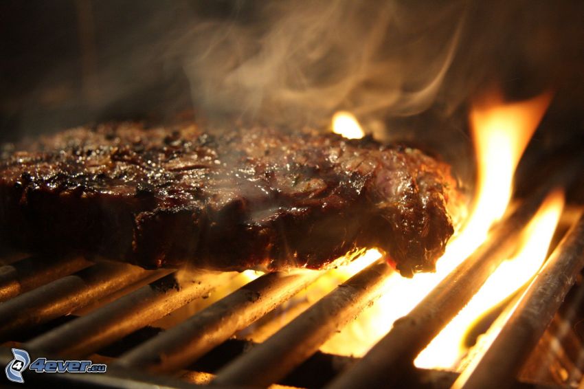 steak, viande grillée, feu